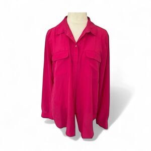 Old Navy Fuchsia Sheer Button Down Long Sleeve Blouse Women’s Large